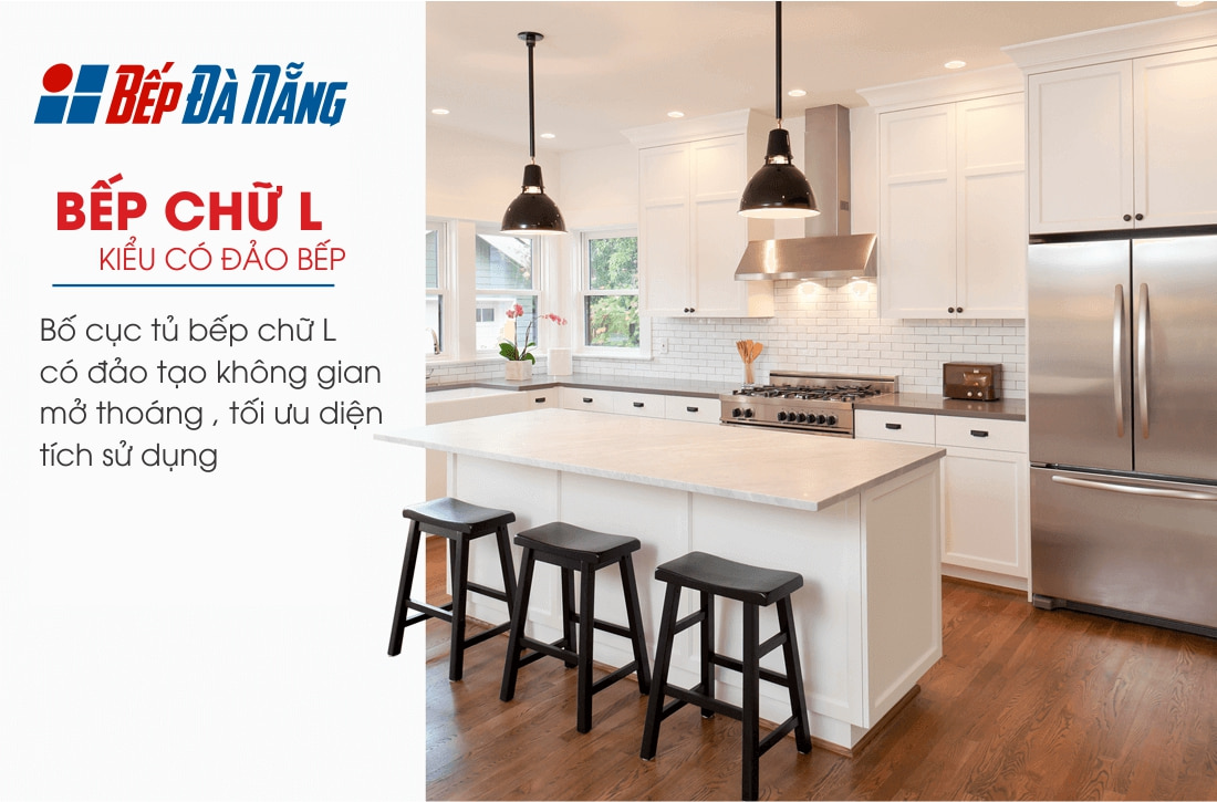 Tủ bếp chữ L có đảo